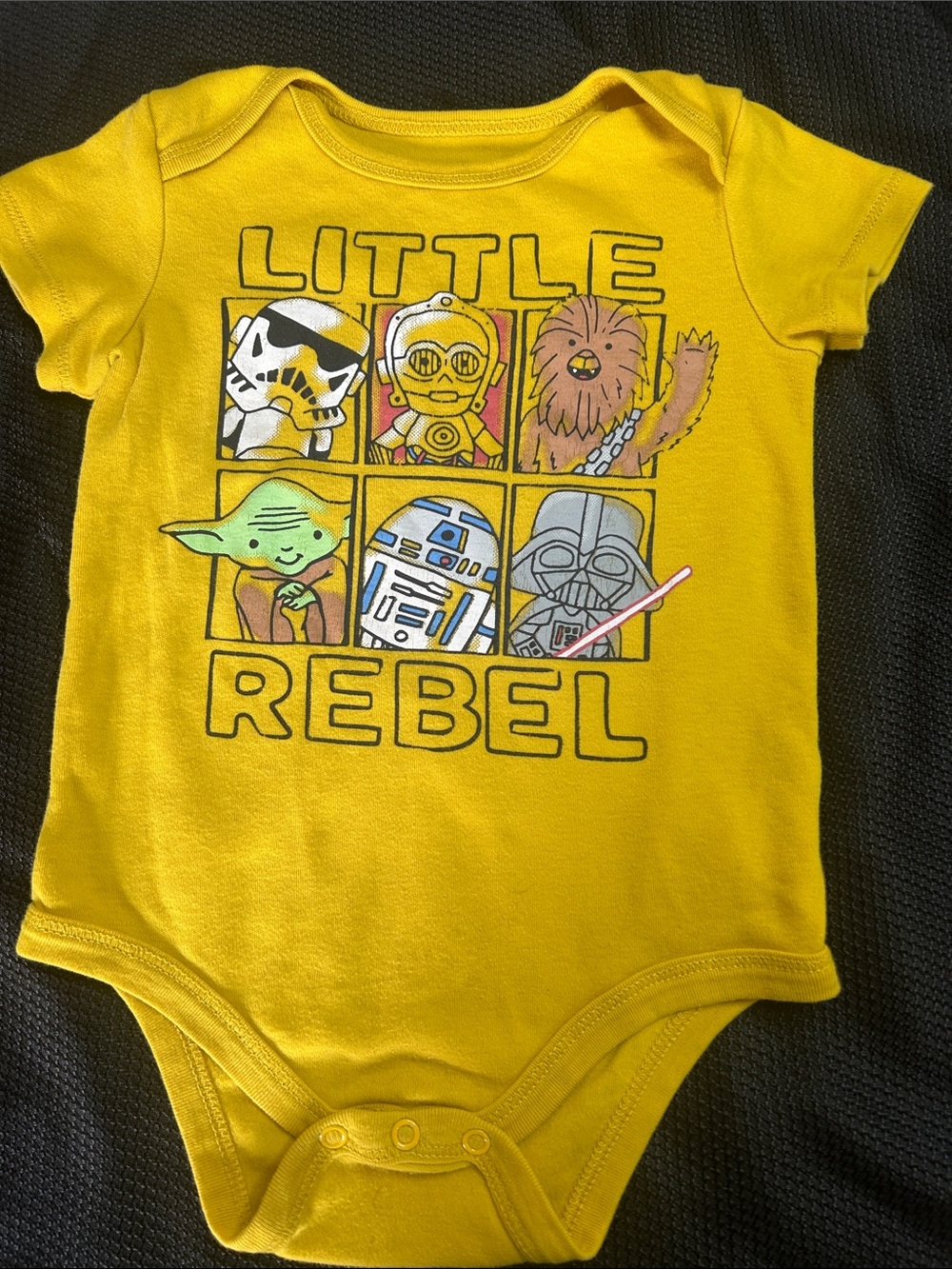 Star Wars Yellow "Little Rebel" Baby One-Piece with Character Grid